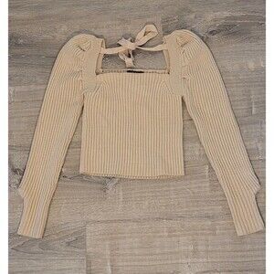 Forever 21 Ribbed Self‎ Tie Fitted Sweater W/Long Puff Sleeves Size Small